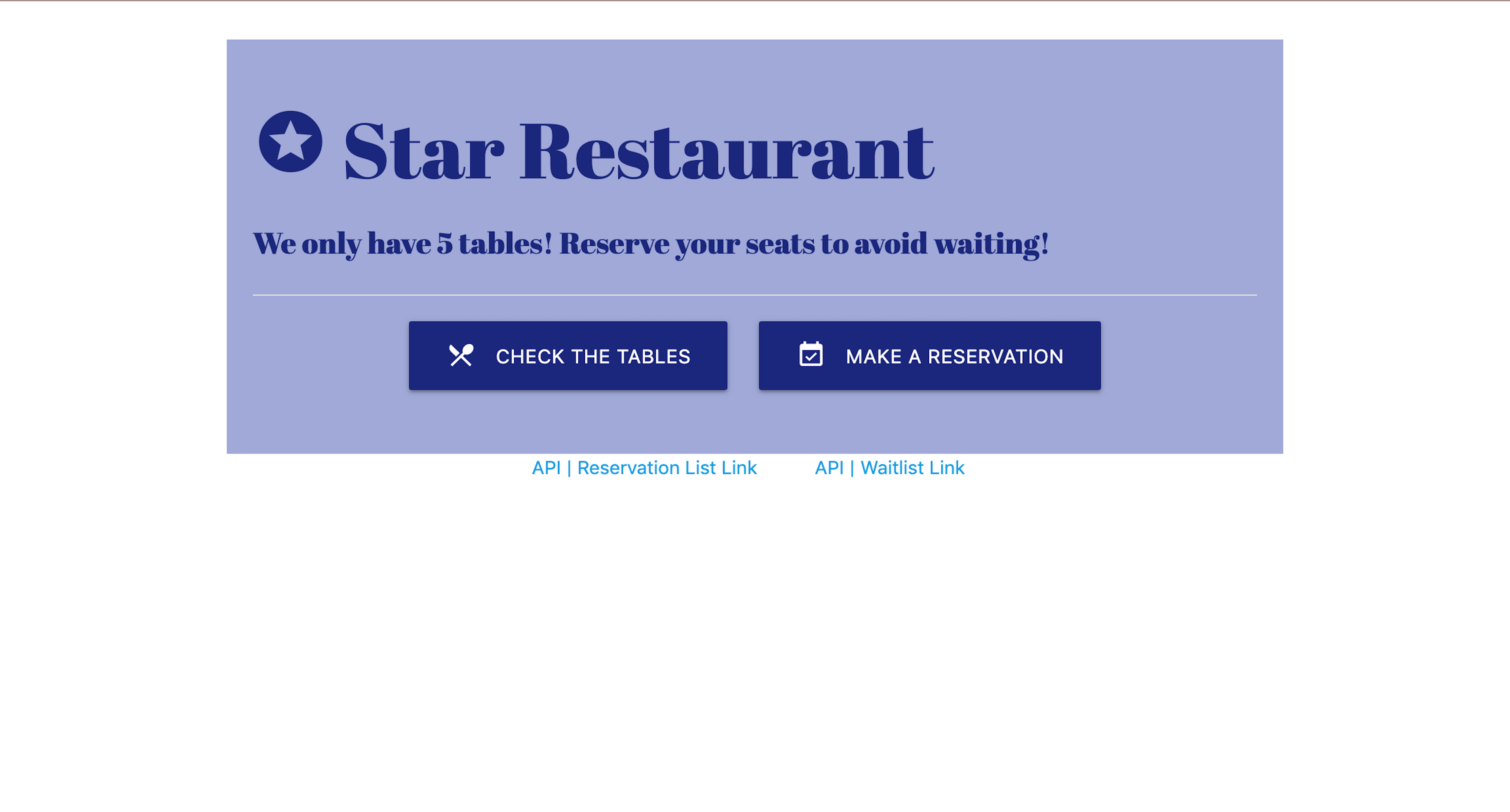 screen shot of the restaurant app